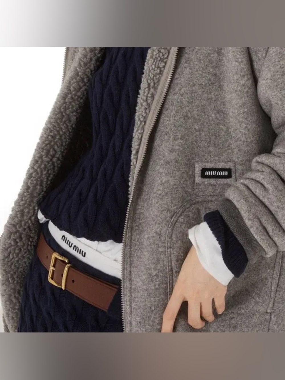 Miu Miu Cashmere Fleece Hoodie Jacket / Zip-Up Blouson in the beautiful Marmo - Picture 5 of 16